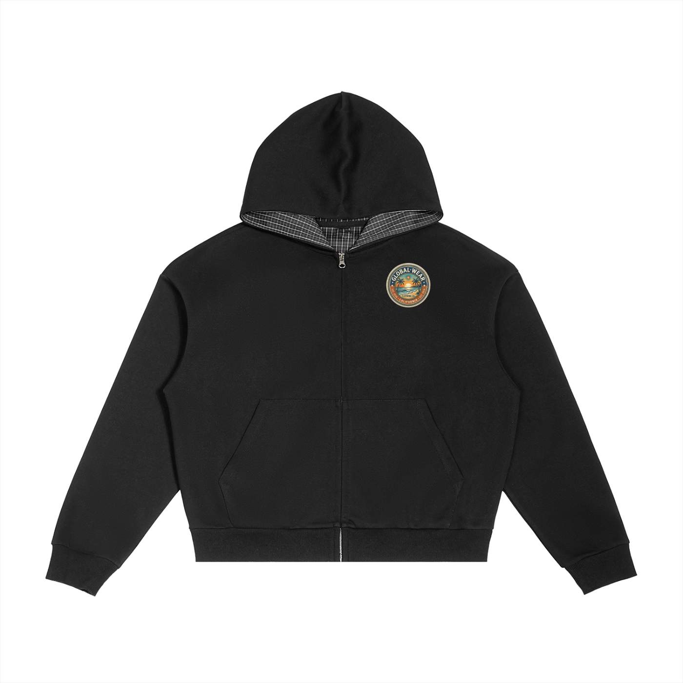 Global wear  Plaid Boxy Zip Hoodie