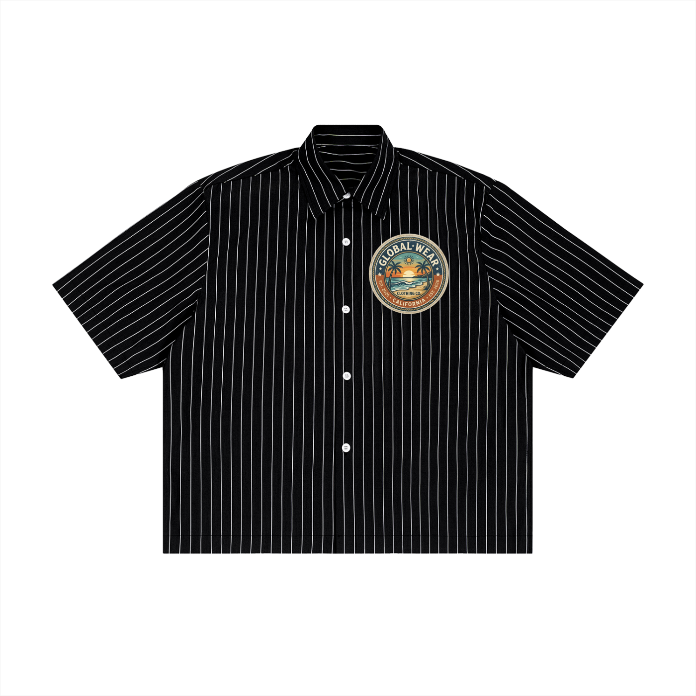 Global wear Unisex Striped Boxy Button-Up Shirt
